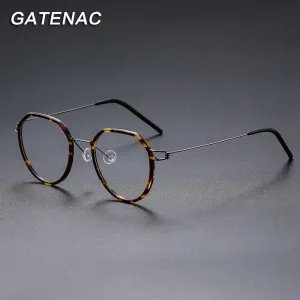 Gatenac Unisex Full Rim Polygon Square Titanium Alloy Screwless Frame Eyeglasses Gxyj691