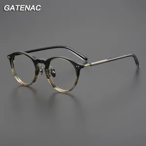 Gatenac Unisex Full Rim Round Acetate Titanium Eyeglasses Gxyj1027