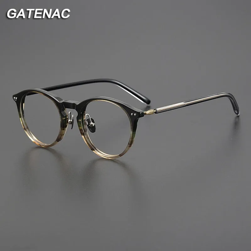 Gatenac Unisex Full Rim Round Acetate Titanium Eyeglasses Gxyj1027