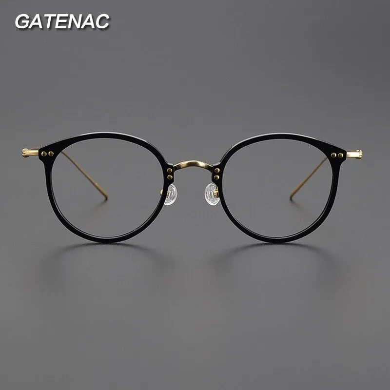 Gatenac Unisex Full Rim Round Square Acetate Titanium Eyeglasses Gxyj1005