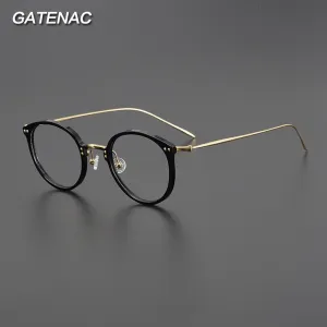 Gatenac Unisex Full Rim Round Square Acetate Titanium Eyeglasses Gxyj1005