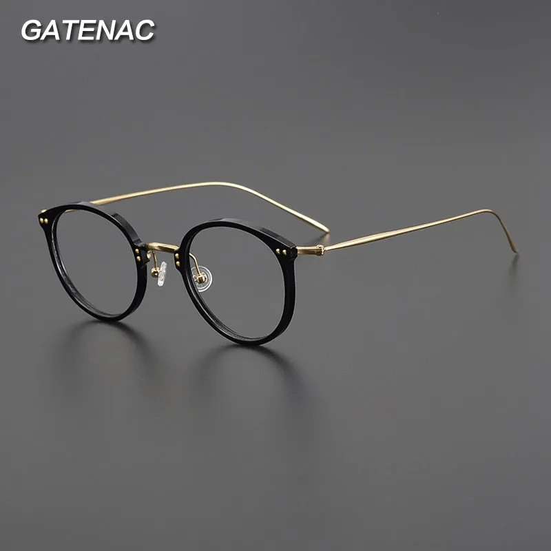 Gatenac Unisex Full Rim Round Square Acetate Titanium Eyeglasses Gxyj1005