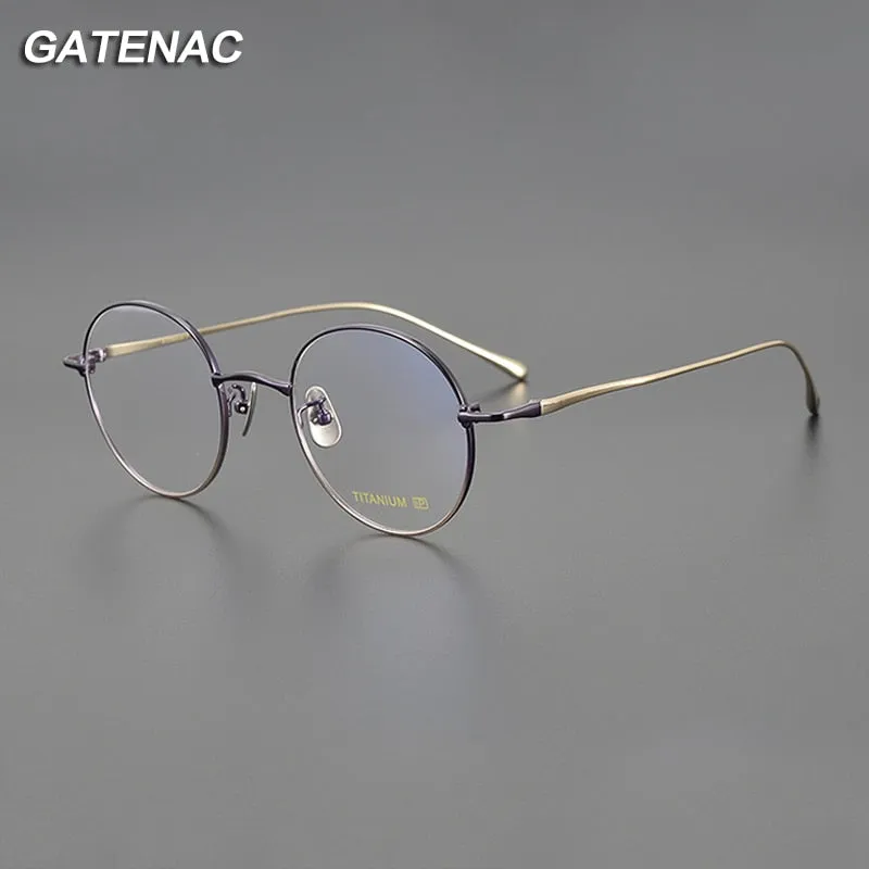 Gatenac Unisex Full Rim Round Titanium Eyeglasses Gxyj1097