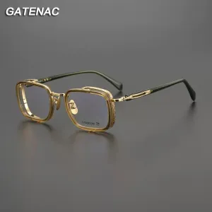 Gatenac Unisex Full Rim Square Acetate Titanium Eyeglasses Gxyj1023