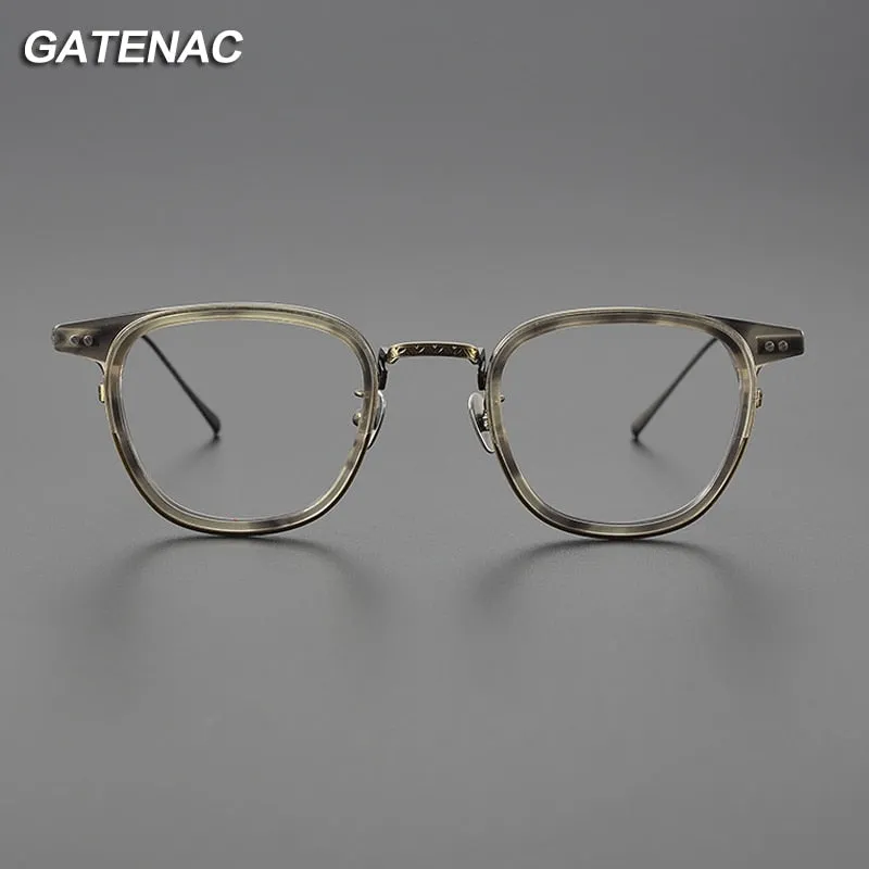 Gatenac Unisex Full Rim Square Acetate Titanium Eyeglasses Gxyj1076