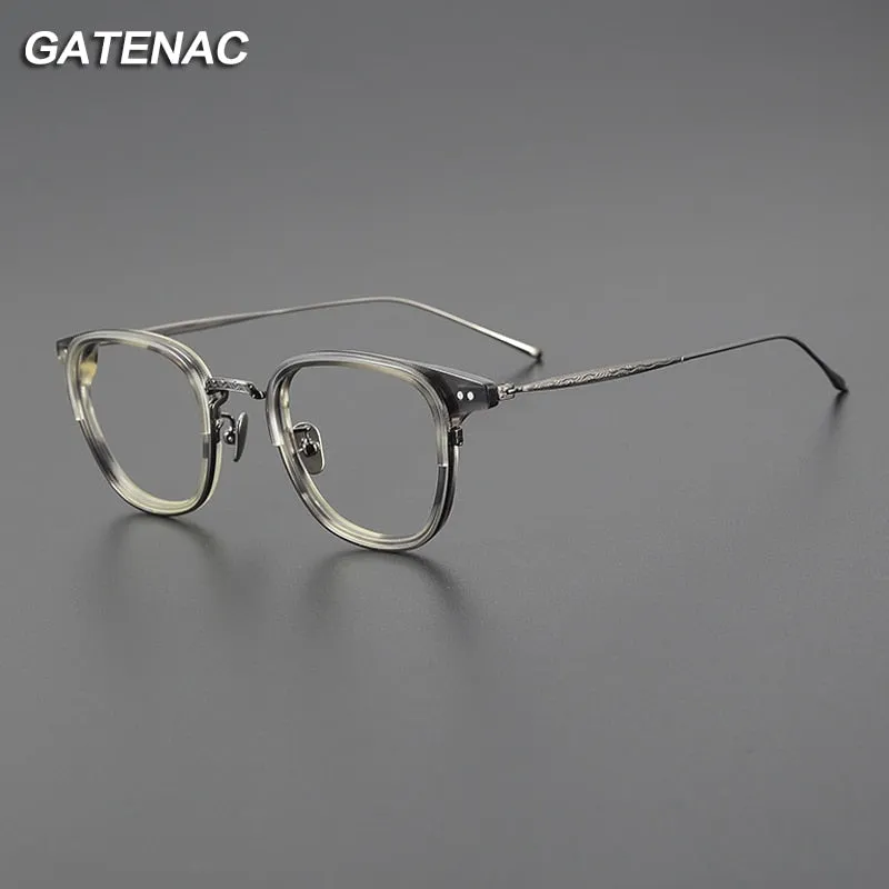 Gatenac Unisex Full Rim Square Acetate Titanium Eyeglasses Gxyj1076