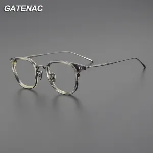 Gatenac Unisex Full Rim Square Acetate Titanium Eyeglasses Gxyj1076