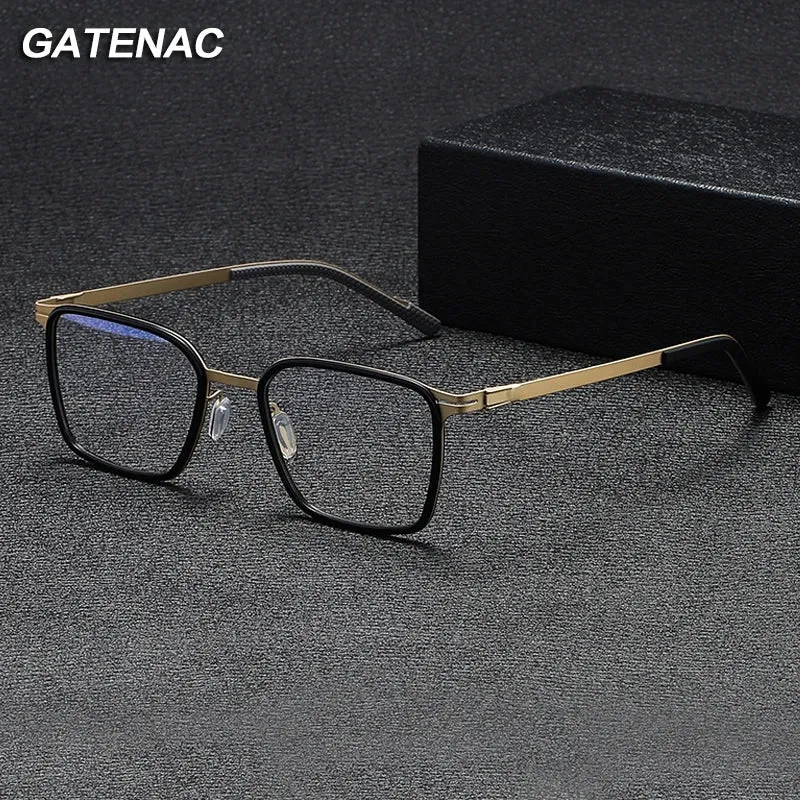 Gatenac Unisex Full Rim Square Acetate Titanium Eyeglasses Gxyj1150