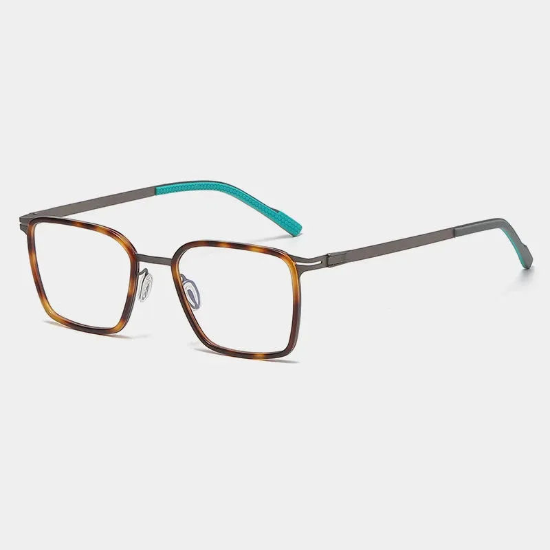 Gatenac Unisex Full Rim Square Acetate Titanium Eyeglasses Gxyj1150