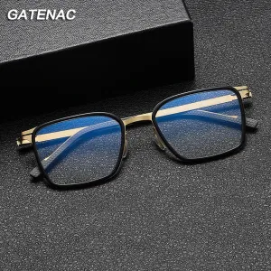 Gatenac Unisex Full Rim Square Acetate Titanium Eyeglasses Gxyj1150