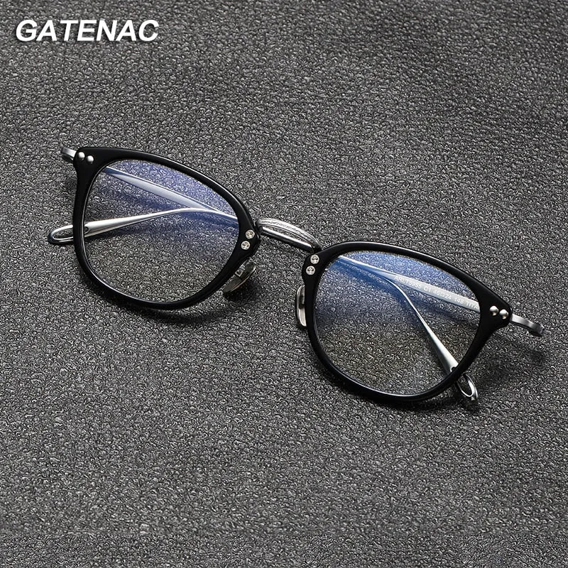 Gatenac Unisex Full Rim Square Titanium Acetate Eyeglasses Gxyj1091