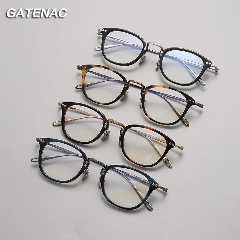 Gatenac Unisex Full Rim Square Titanium Acetate Eyeglasses Gxyj1091