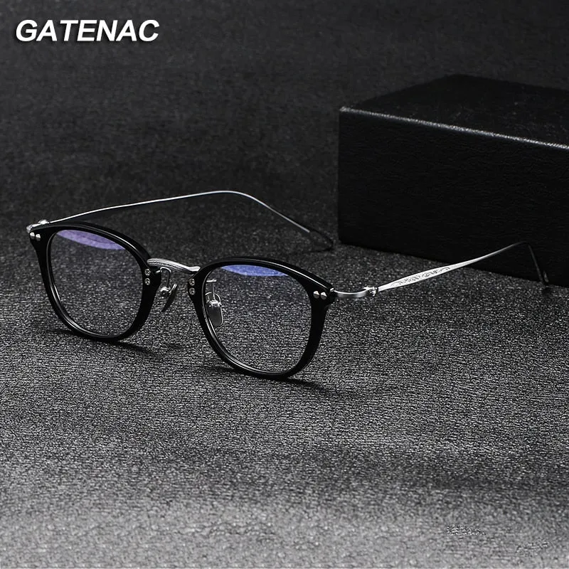 Gatenac Unisex Full Rim Square Titanium Acetate Eyeglasses Gxyj1091