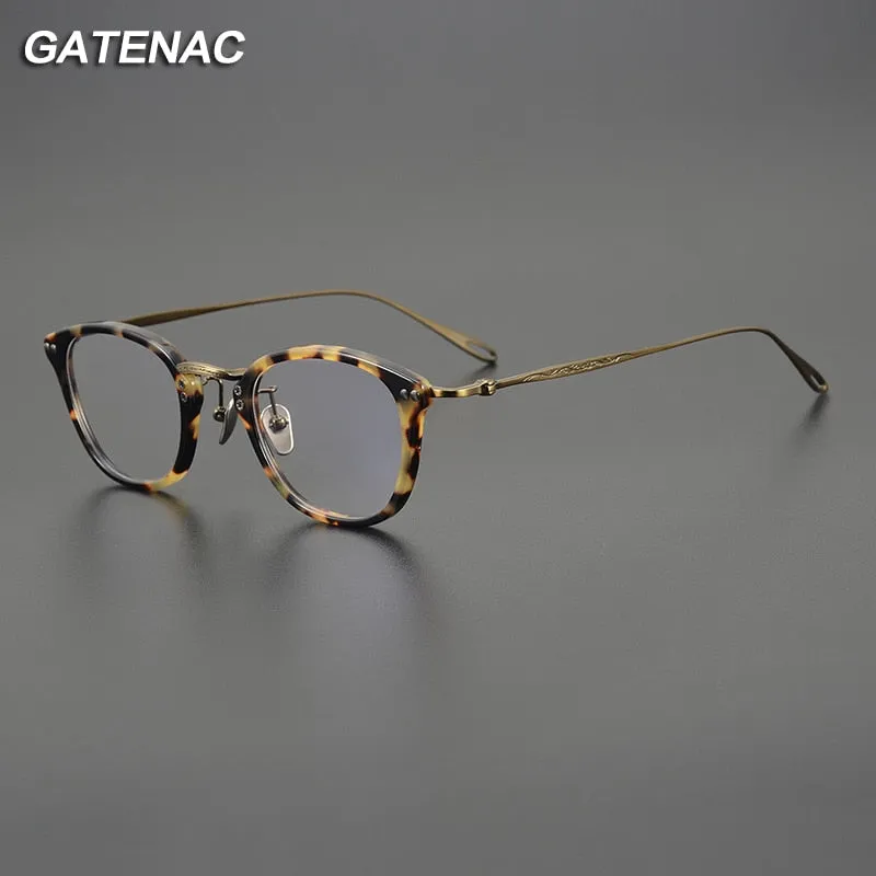 Gatenac Unisex Full Rim Square Titanium Acetate Eyeglasses Gxyj1091