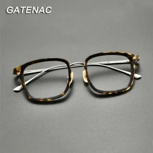 Gatenac Unisex Full Rim Square Titanium Acetate Eyeglasses Gxyj844