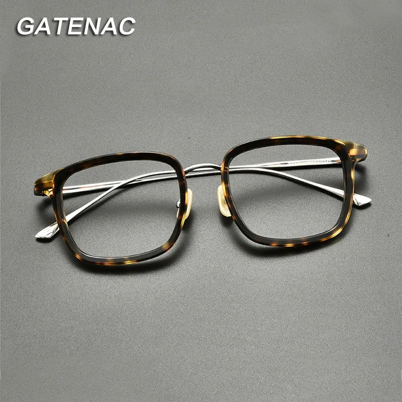 Gatenac Unisex Full Rim Square Titanium Acetate Eyeglasses Gxyj844