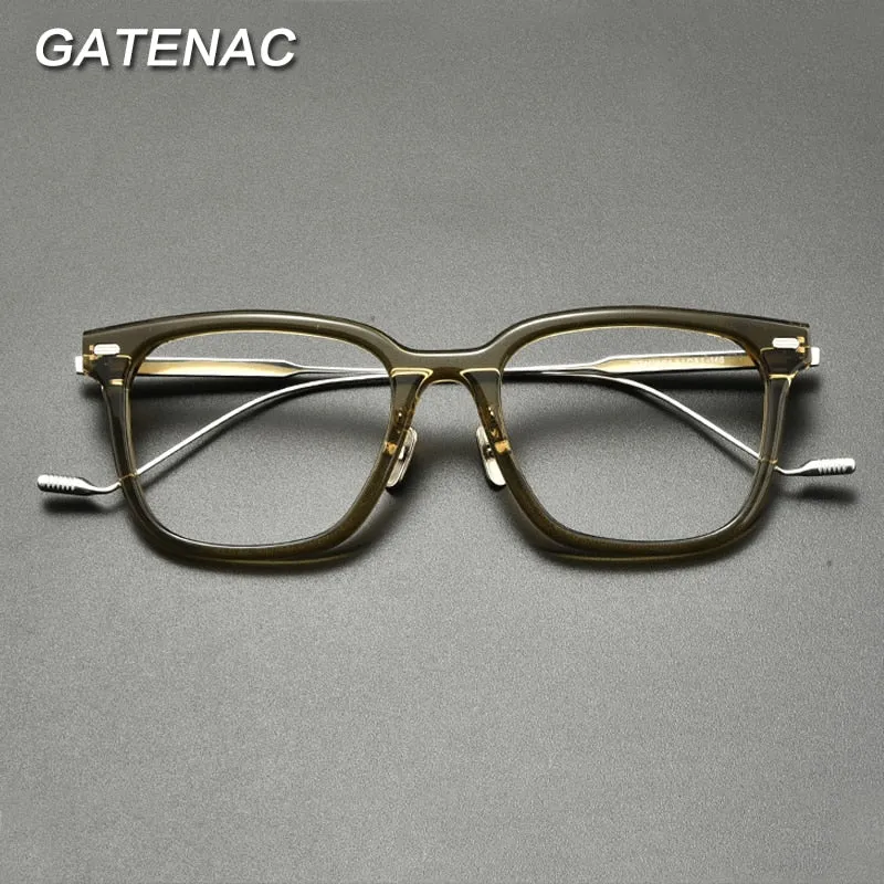 Gatenac Unisex Full Rim Square Titanium Acetate Eyeglasses Gxyj860