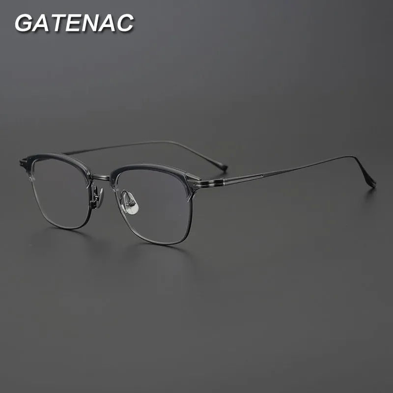 Gatenac Unisex Full Rim Square Titanium Acetate Frame Eyeglasses Gxyj688