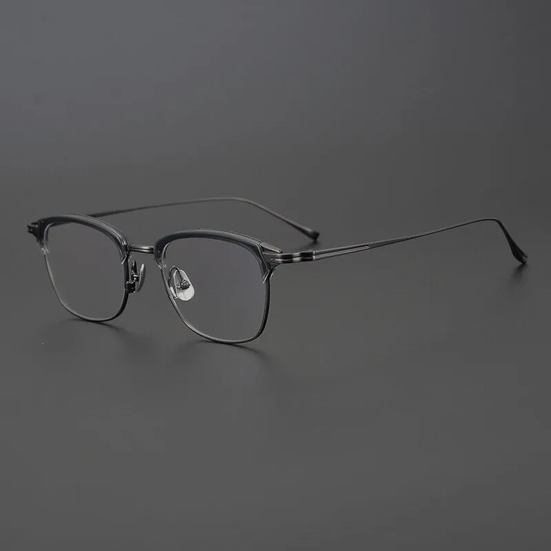 Gatenac Unisex Full Rim Square Titanium Acetate Frame Eyeglasses Gxyj688