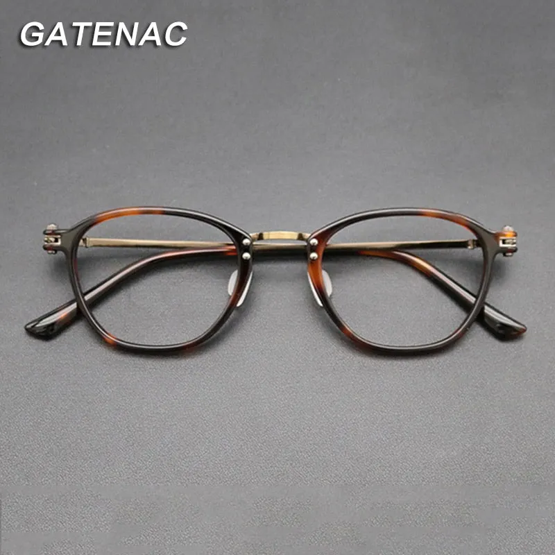 Gatenac Unisex Full Rim Square Titanium Acetate Frame Eyeglasses Gxyj697