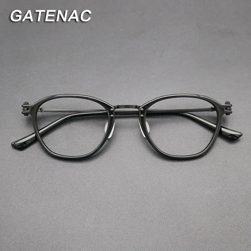 Gatenac Unisex Full Rim Square Titanium Acetate Frame Eyeglasses Gxyj697