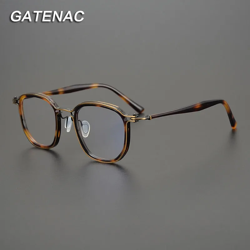 Gatenac Unisex Full Rim Square Titanium Acetate Frame Eyeglasses Gxyj815