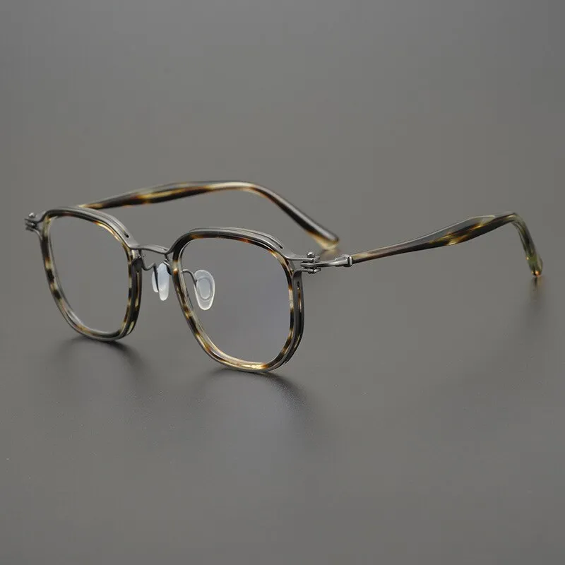 Gatenac Unisex Full Rim Square Titanium Acetate Frame Eyeglasses Gxyj815