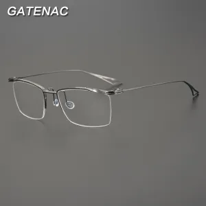 Gatenac Unisex Semi Rim Square Titanium Eyeglasses Gxyj829