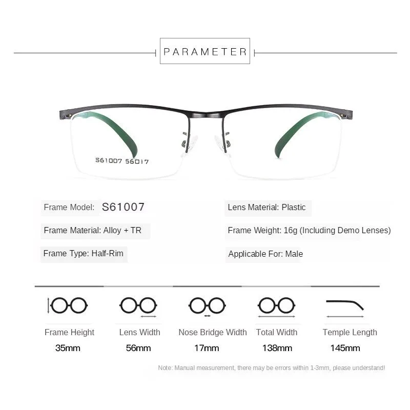 Gmei Men's Eyeglasses Browline Half Rim Metal Alloy S61007