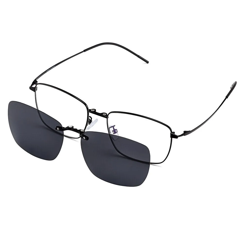 Gmei Men's Eyeglasses Clip On Sunglasses Square Titanium Alloy S9335