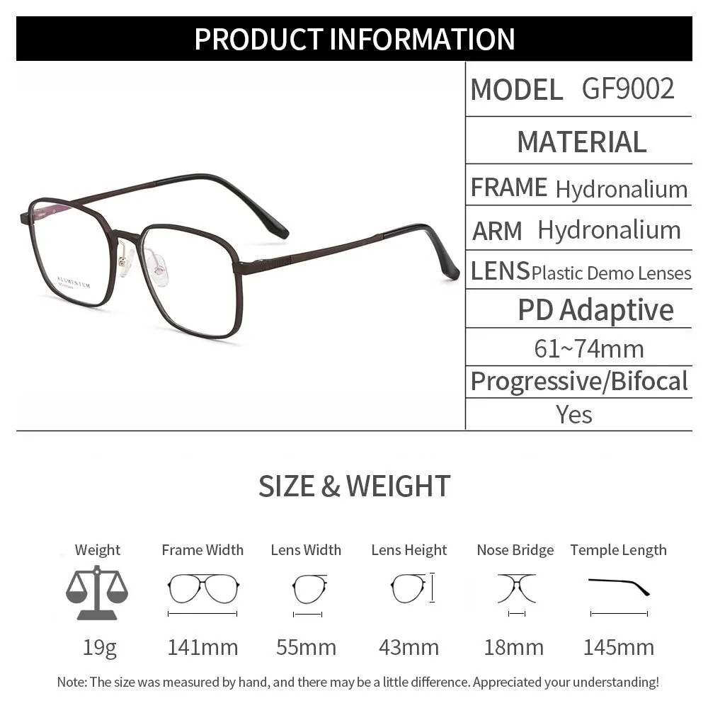 Gmei Men's Eyeglasses Hydronalium Full Rim Spring Hinges Gf9002