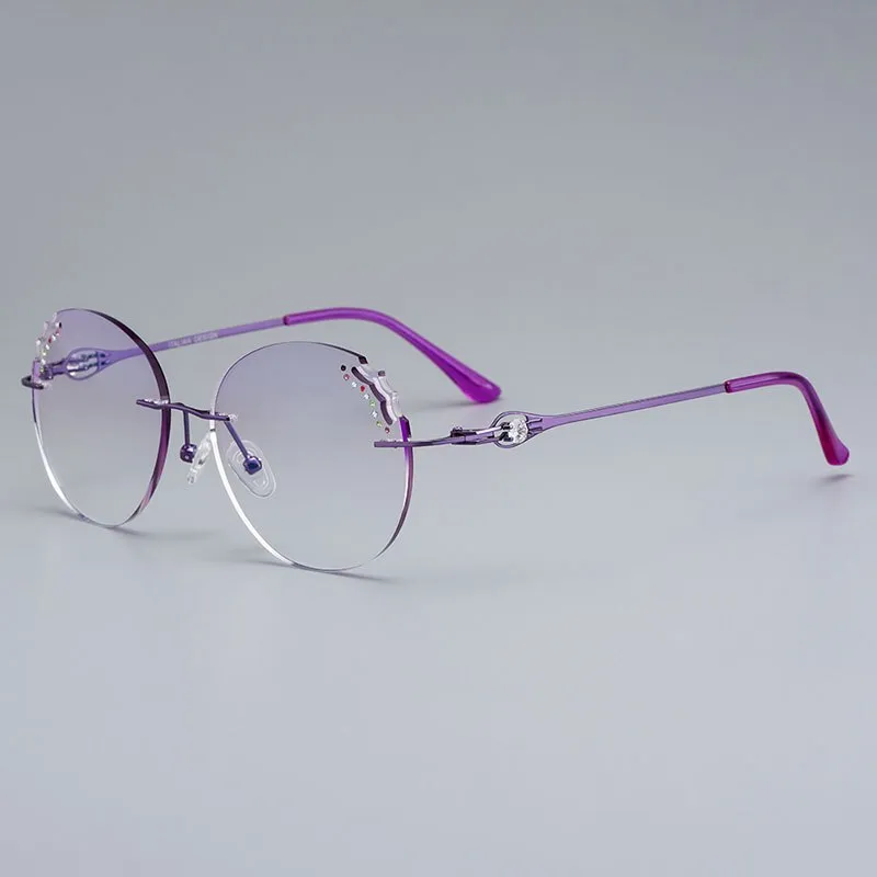 Gmei Women's Eyeglasses Alloy Rimless Round Diamond Trimming Cut Purple Z2877