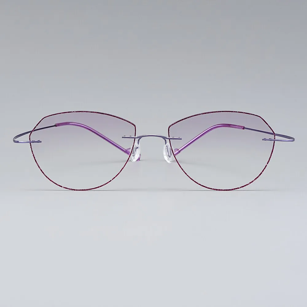 Gmei Women's Eyeglasses Ultra-light Titanium Alloy Rimless Gradient Purple T80897