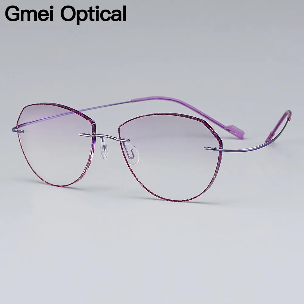 Gmei Women's Eyeglasses Ultra-light Titanium Alloy Rimless Gradient Purple T80897