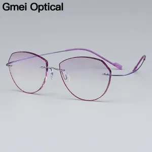 Gmei Women's Eyeglasses Ultra-light Titanium Alloy Rimless Gradient Purple T80897