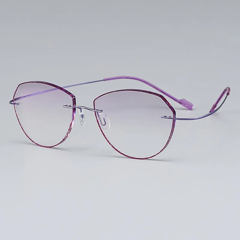 Gmei Women's Eyeglasses Ultra-light Titanium Alloy Rimless Gradient Purple T80897