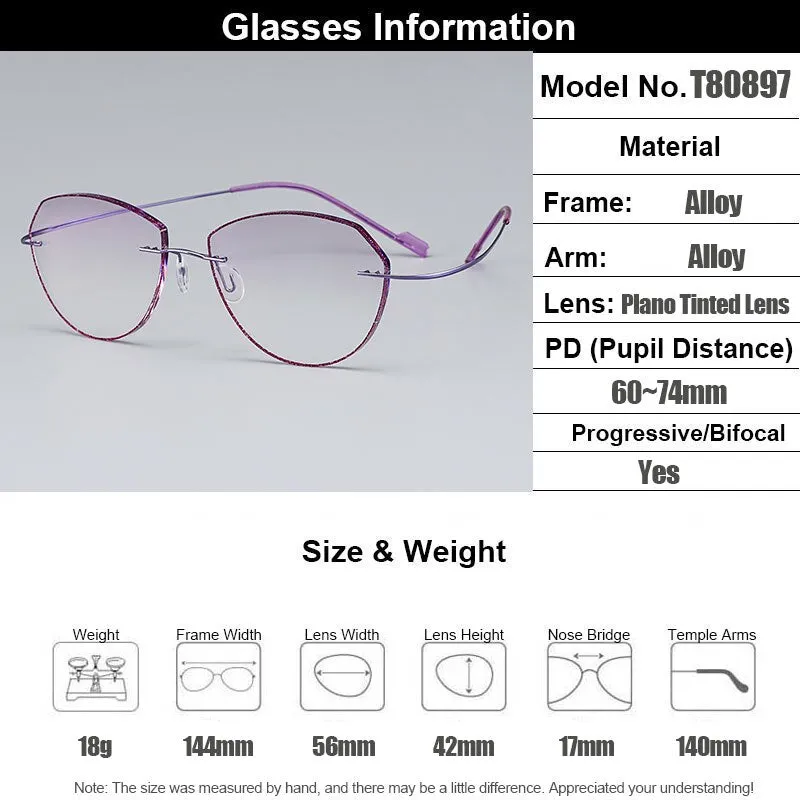 Gmei Women's Eyeglasses Ultra-light Titanium Alloy Rimless Gradient Purple T80897