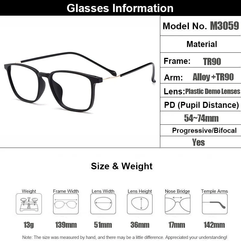 Gmei Women's Eyeglasses Ultralight Tr90 Plastic Square M3059