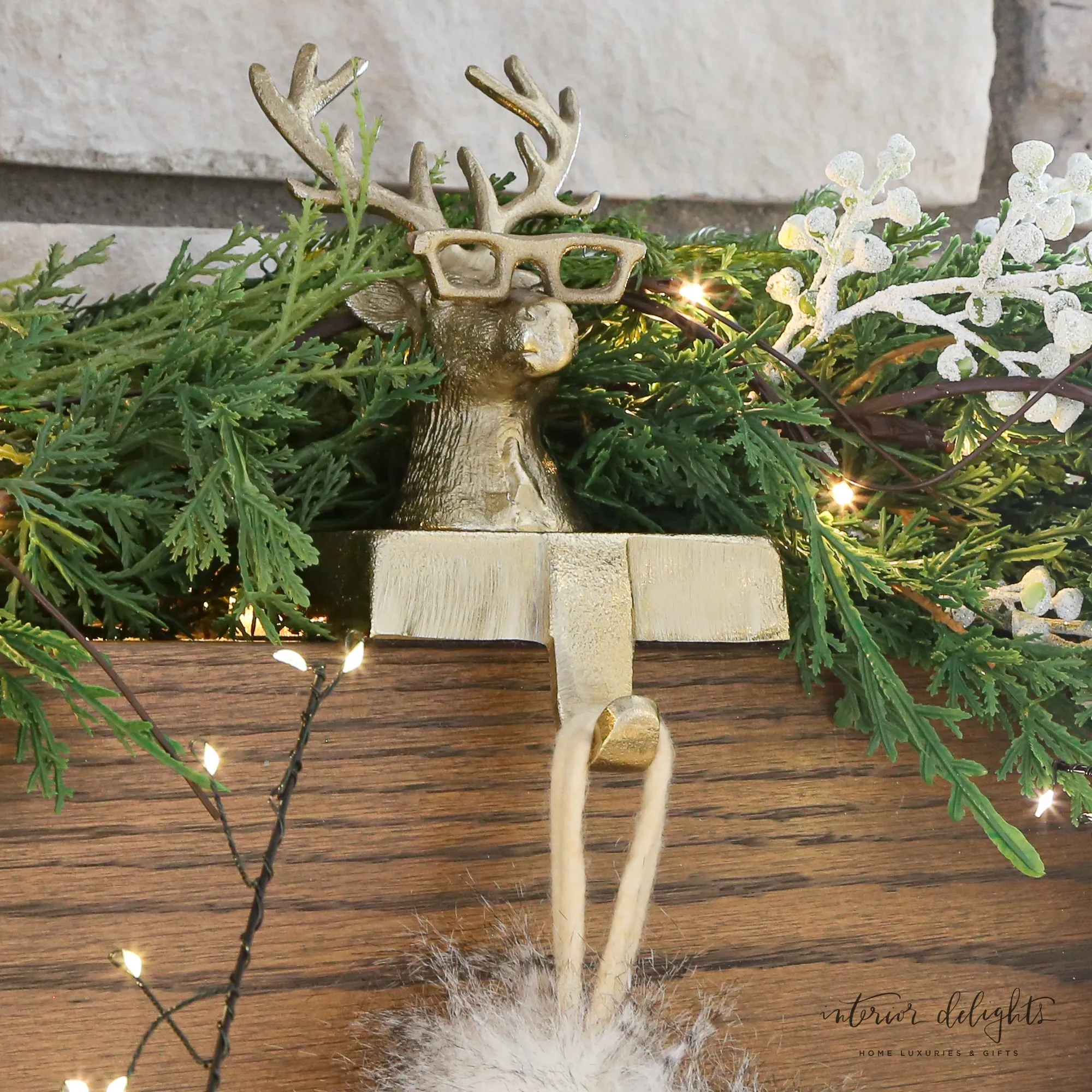 Gold Eyeglass Reindeer Stocking Holder