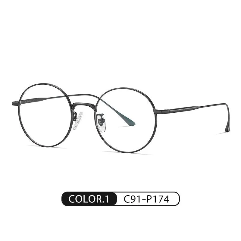 Handoer Men's Full Rim Round Titanium Eyeglasses Pt913