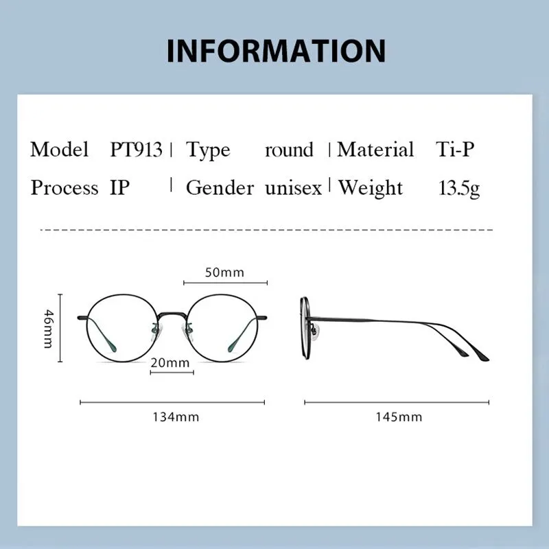 Handoer Men's Full Rim Round Titanium Eyeglasses Pt913