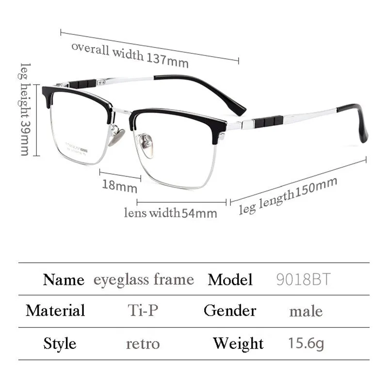 Handoer Men's Full Rim Square Titanium Eyeglasses 9018