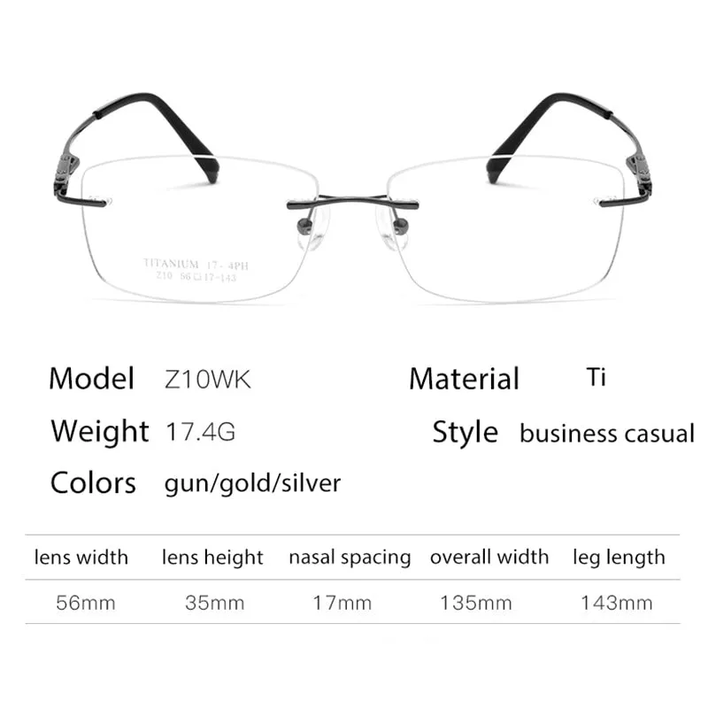 Handoer Men's Rimless Customized Lens Titanium Eyeglasses Z10wk