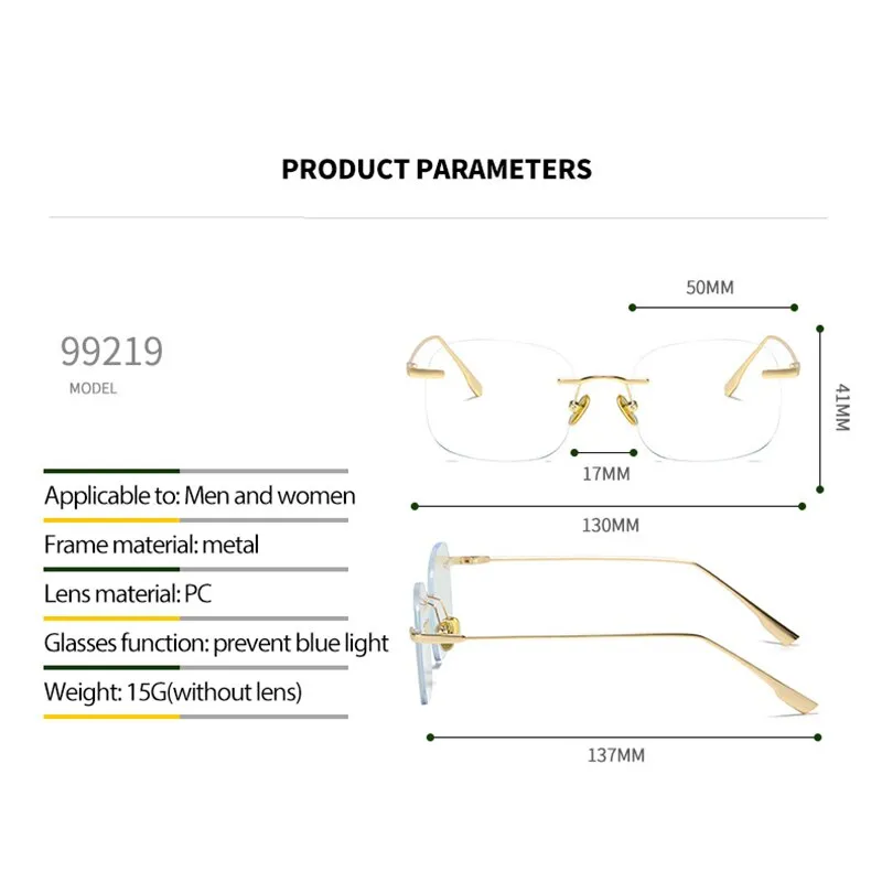 Handoer Unisex Rimless Customized Lens Shape Titanium Eyeglasses 99219