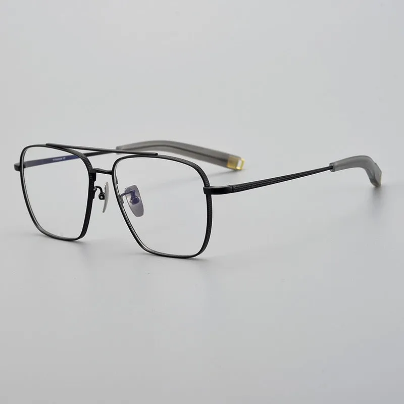 Hdcrafter Men's Full Rim Big Square Double Bridge Titanium Eyeglasses 500041