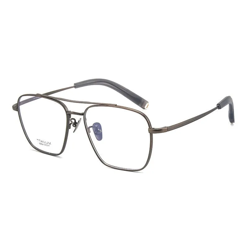 Hdcrafter Men's Full Rim Big Square Double Bridge Titanium Eyeglasses 500041