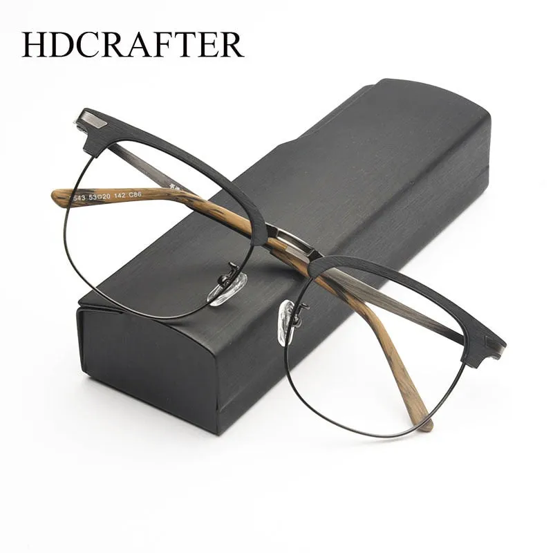 Hdcrafter Men's Full Rim Large Square Wood Alloy Eyeglasses Tr3543