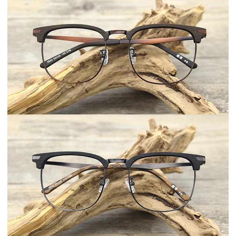 Hdcrafter Men's Full Rim Large Square Wood Alloy Eyeglasses Tr3543