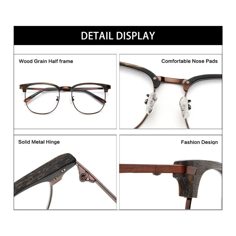 Hdcrafter Men's Full Rim Large Square Wood Alloy Eyeglasses Tr3543