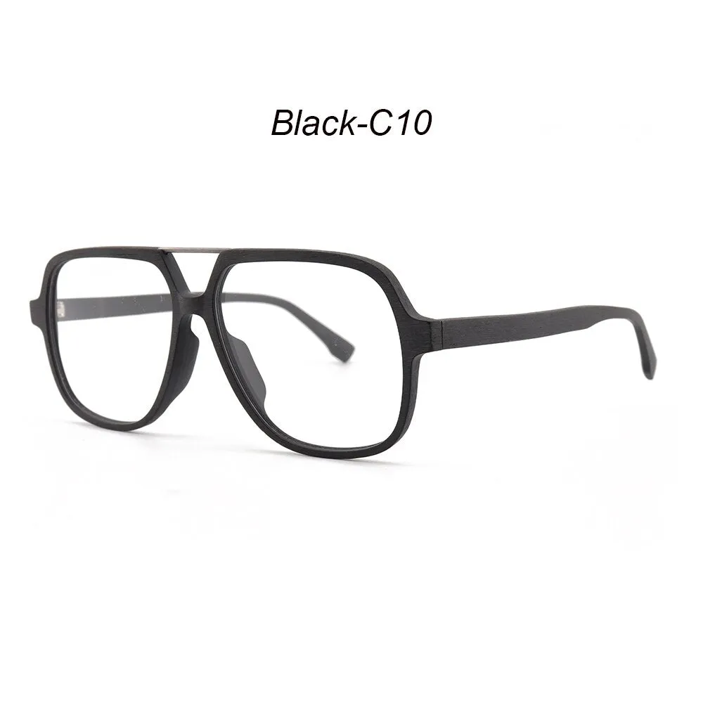 Hdcrafter Men's Full Rim Oversized Square Double Bridge Wood Alloy Eyeglasses